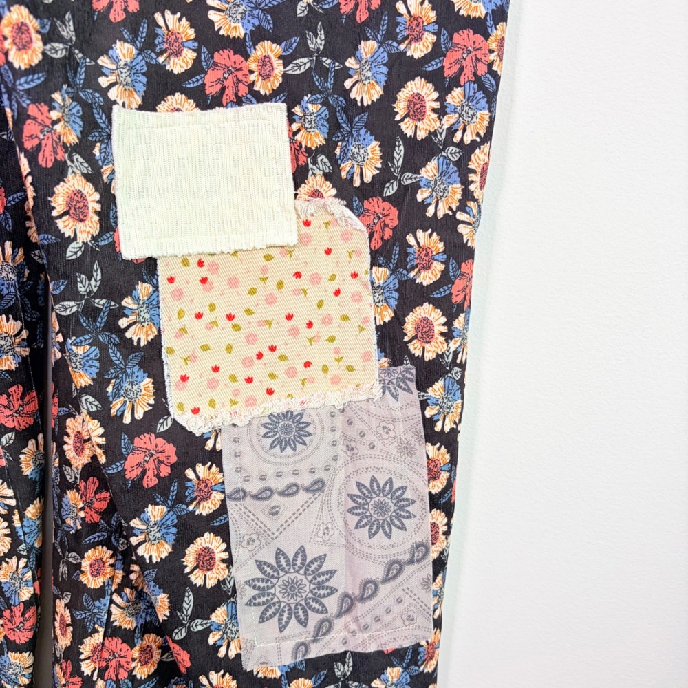 POL Printed Corduroy Patchwork Overalls Mixed Floral Wide Leg Large Boho Hippie - Picture 5 of 13